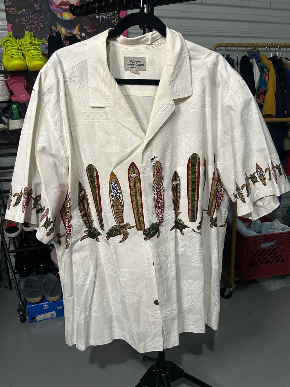 Royal Creations made in Hawaii White Short-Sleeve Surfboard  beach 100 cotton